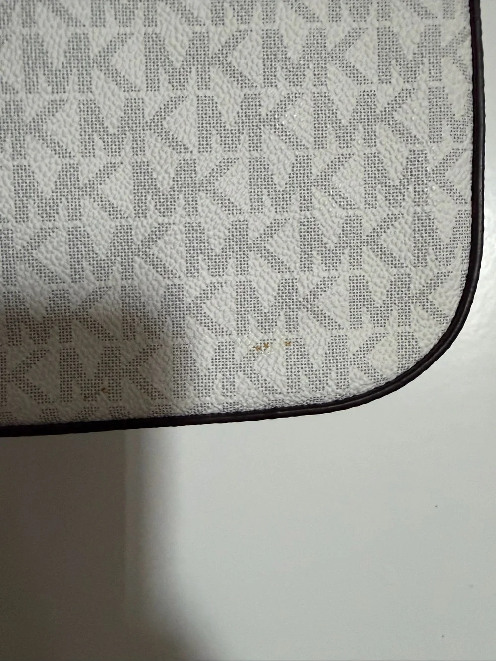 Michael Kors White and Taupe Signature Crossbody with Chain Detail